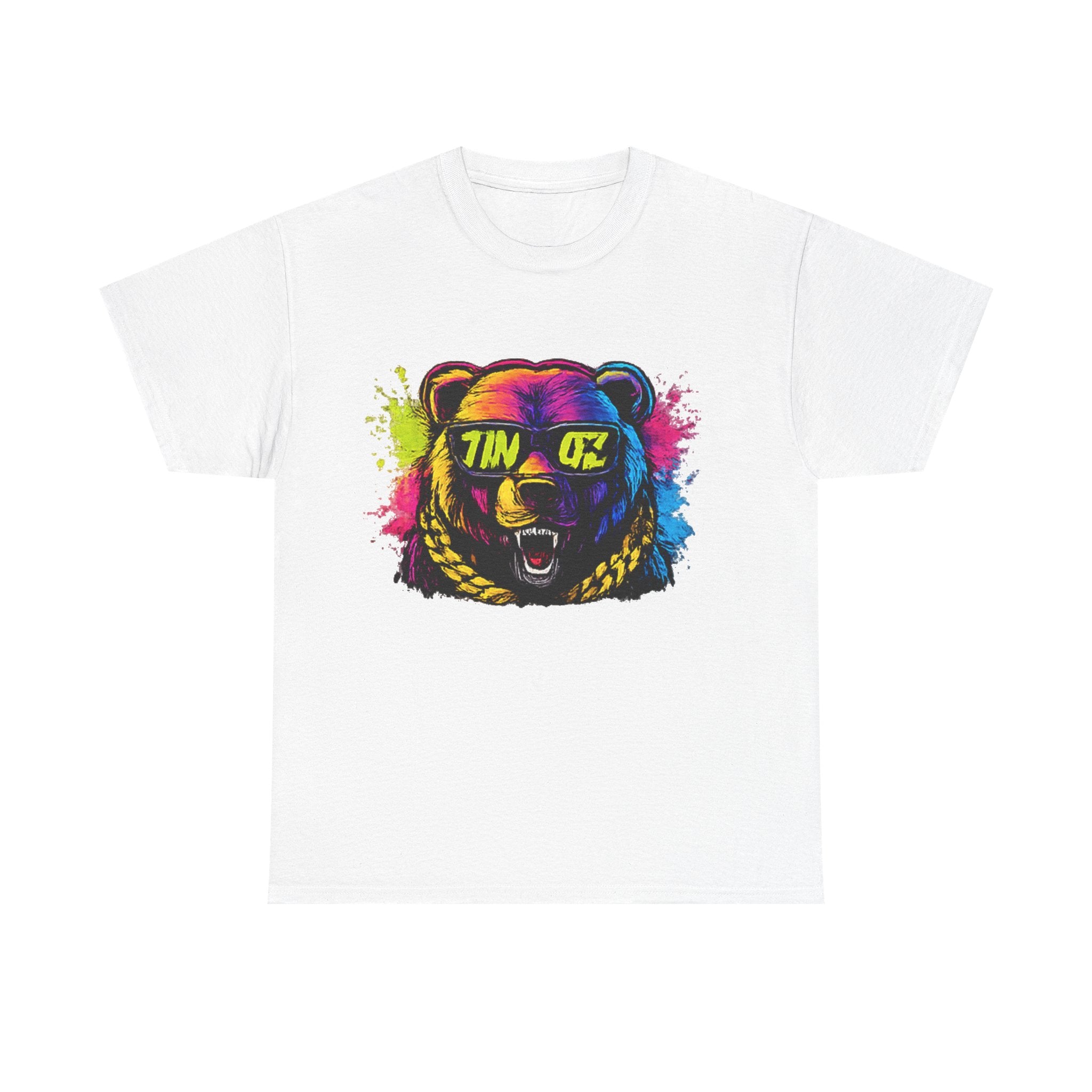 Bear Head Paint-Splash T-Shirt — Colorful Graphic Tee with 'TINGZ' Visor