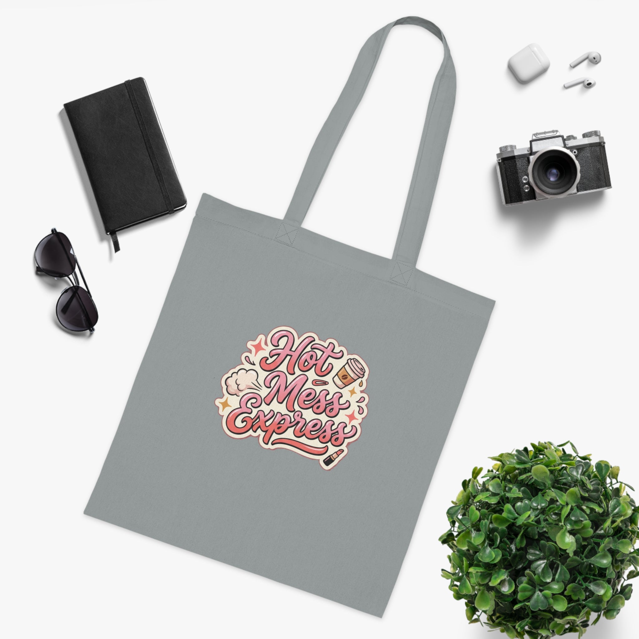 Hot Mess Express Cotton Tote — Funny Retro Coffee & Makeup Graphic Tote Bag