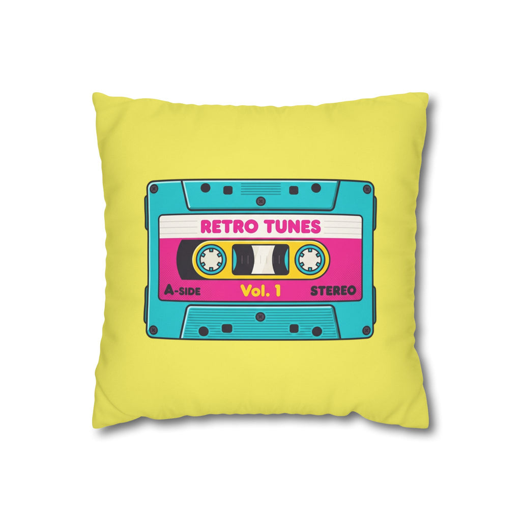 Retro Cassette Tape Pillow Cover — 'Retro Tunes Vol. 1' Square Throw Pillowcase