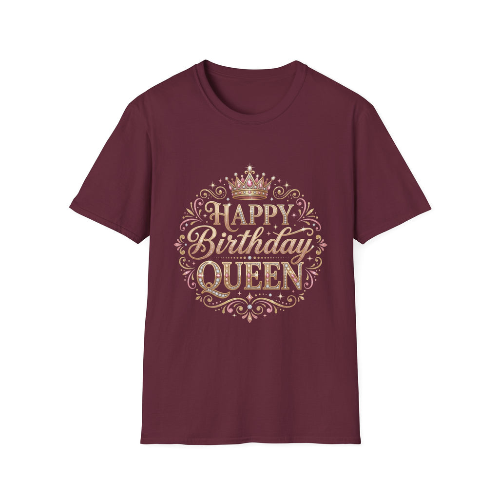Happy Birthday Queen T-Shirt — Decorative Crown Birthday Tee for Women