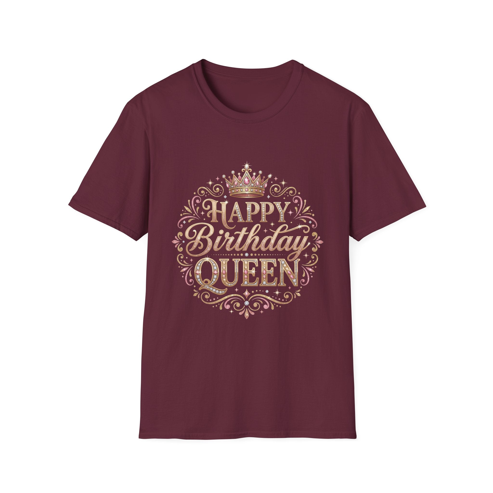 Happy Birthday Queen T-Shirt — Decorative Crown Birthday Tee for Women