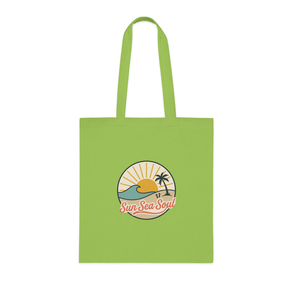 Sun Sea Soul Cotton Tote — Retro Beach Sunrise Tote Bag