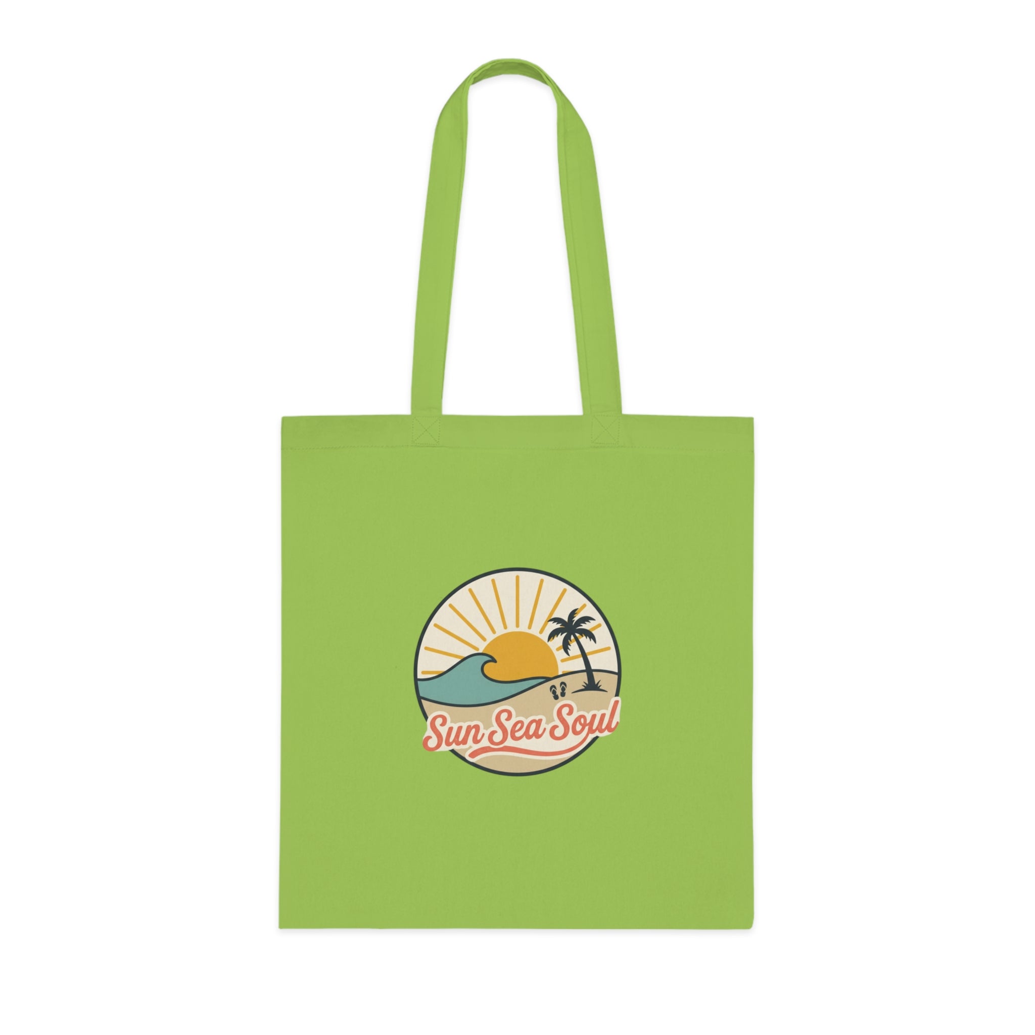 Sun Sea Soul Cotton Tote — Retro Beach Sunrise Tote Bag