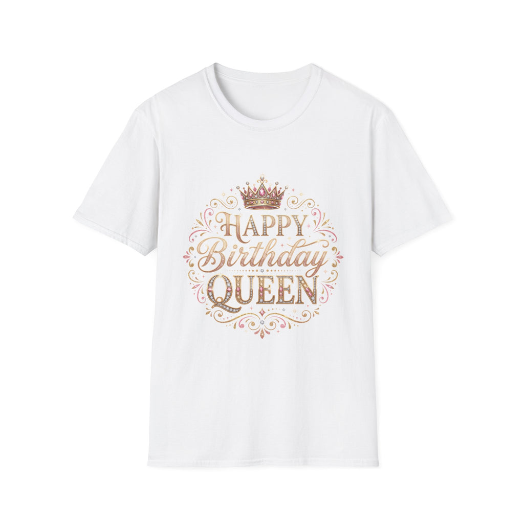 Happy Birthday Queen T-Shirt — Decorative Crown Birthday Tee for Women