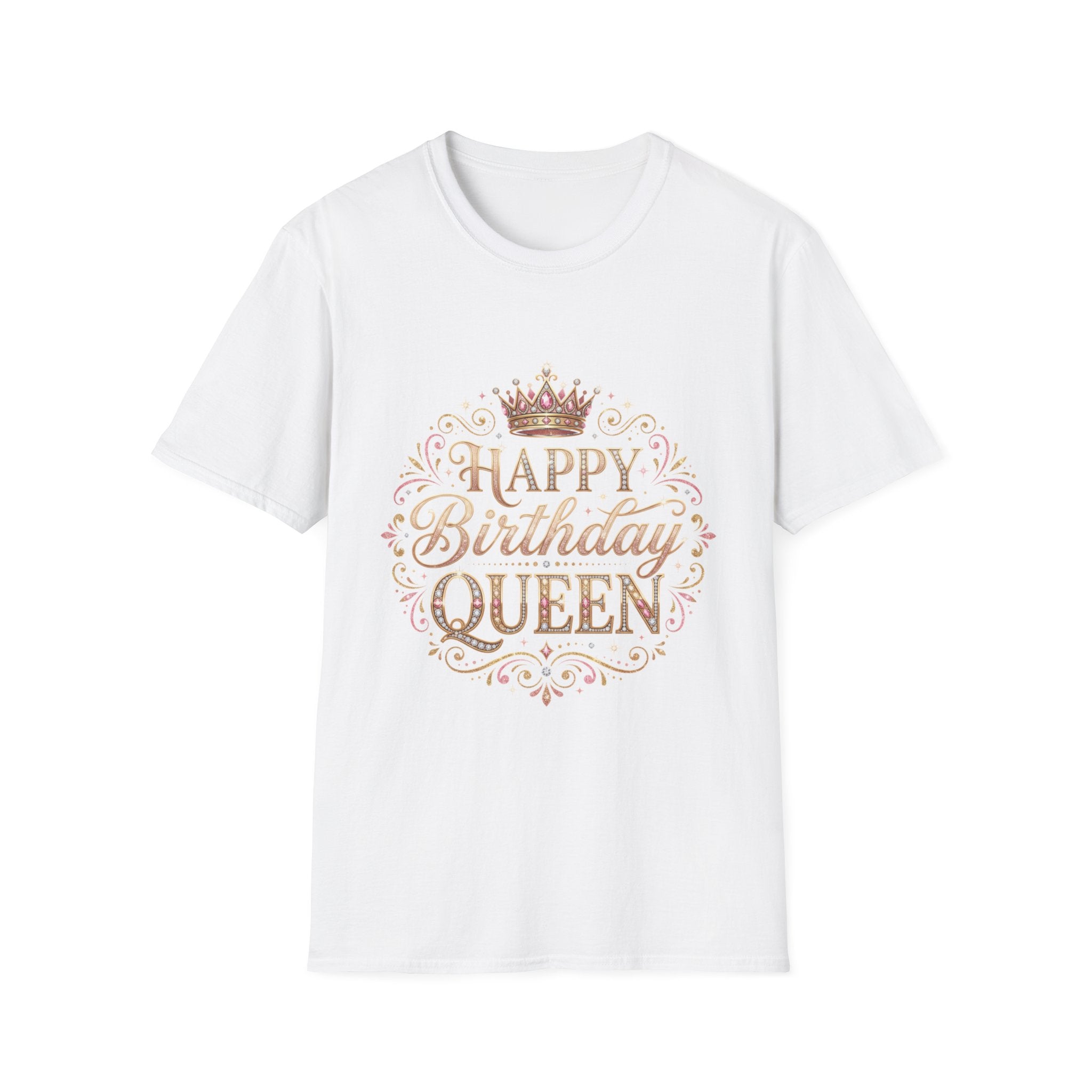 Happy Birthday Queen T-Shirt — Decorative Crown Birthday Tee for Women