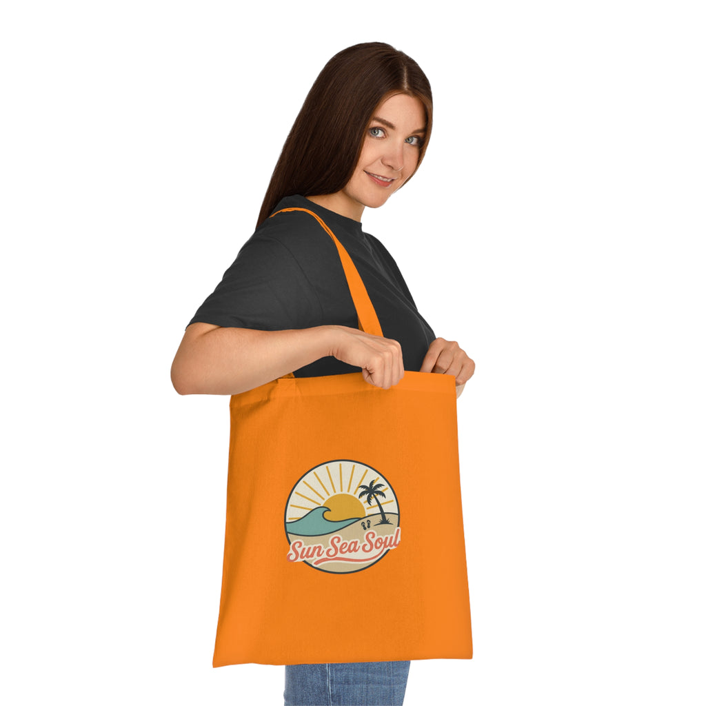 Sun Sea Soul Cotton Tote — Retro Beach Sunrise Tote Bag