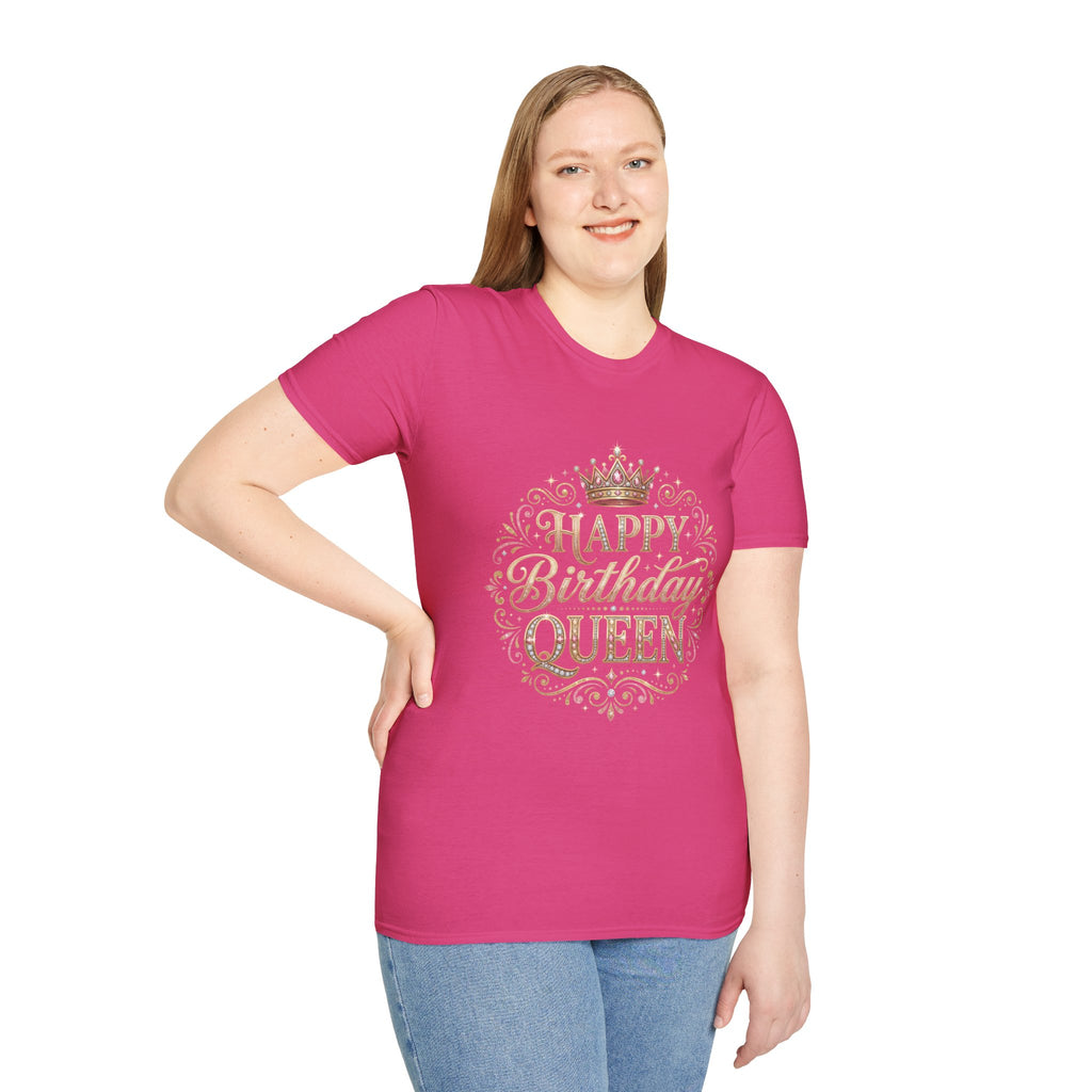 Happy Birthday Queen T-Shirt — Decorative Crown Birthday Tee for Women