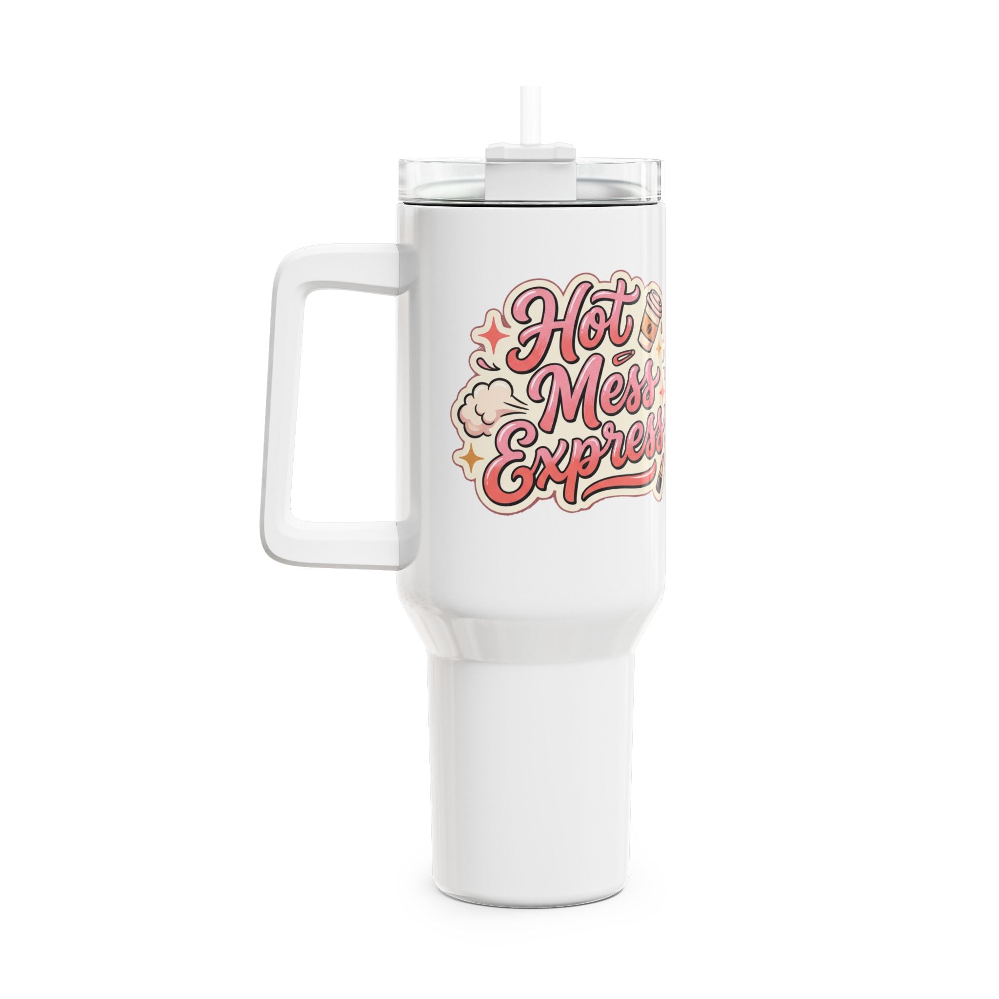 40oz Pink Tumbler — "Hot Mess, Express" Travel Mug with Handle
