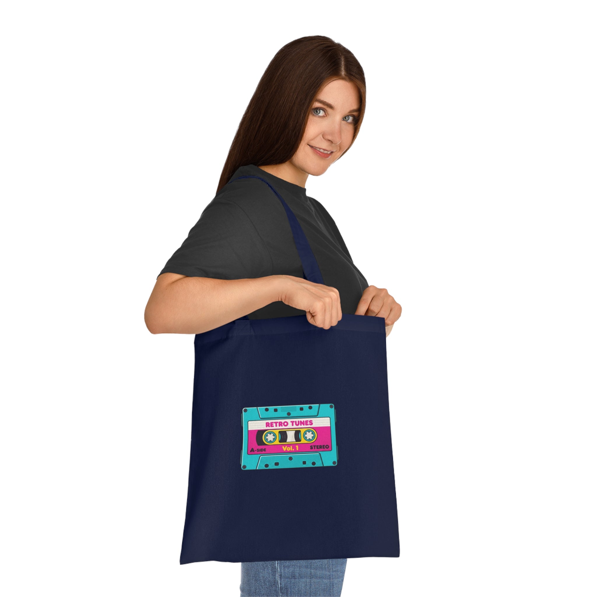 Retro Cassette Tote Bag — 'Retro Tunes' Cotton Grocery & Music Festival Tote