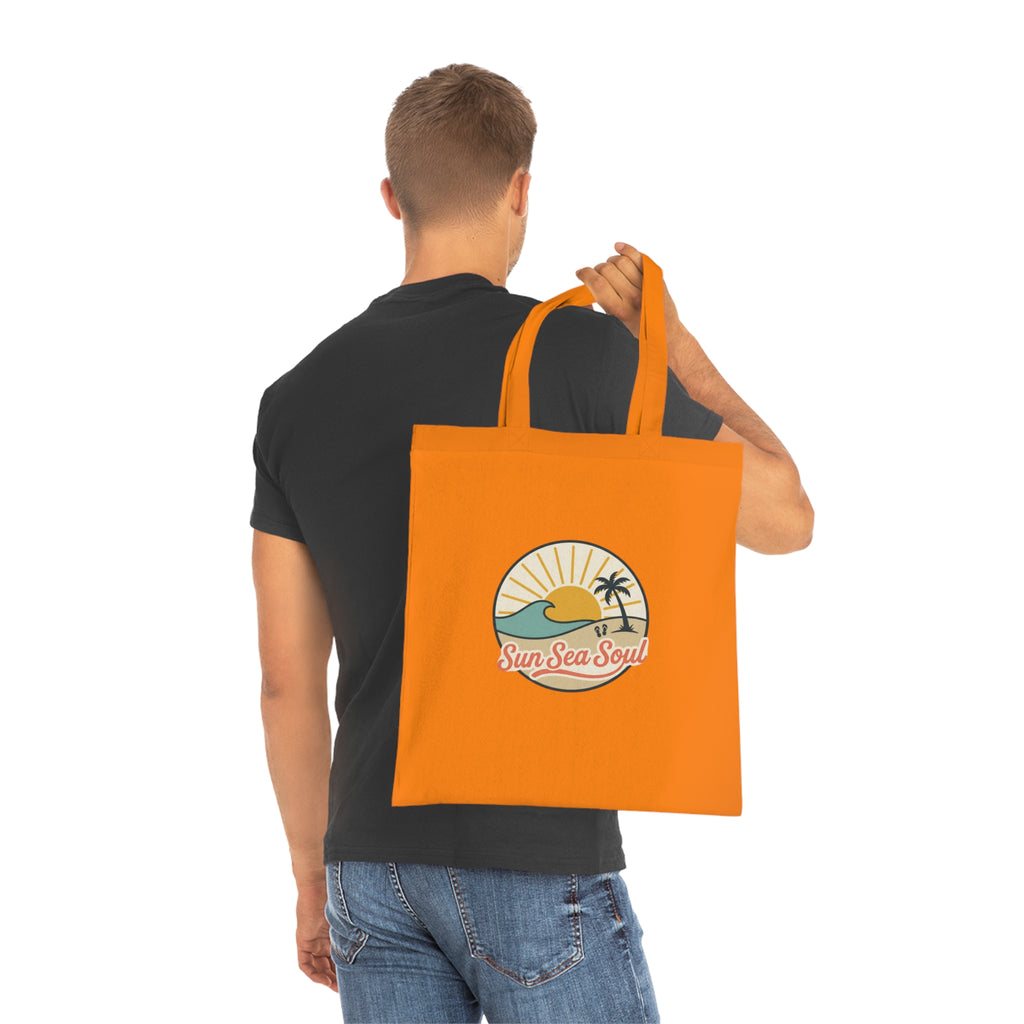 Sun Sea Soul Cotton Tote — Retro Beach Sunrise Tote Bag