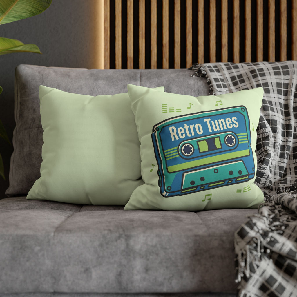 Retro Tunes Cassette Pillowcase — Square Poly Canvas Decorative Throw Pillow