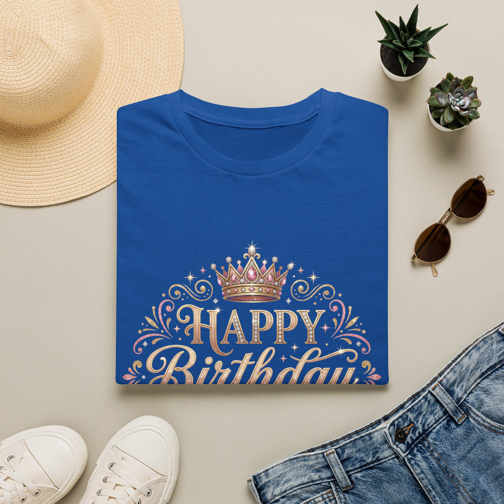 Happy Birthday Queen T-Shirt — Decorative Crown Birthday Tee for Women