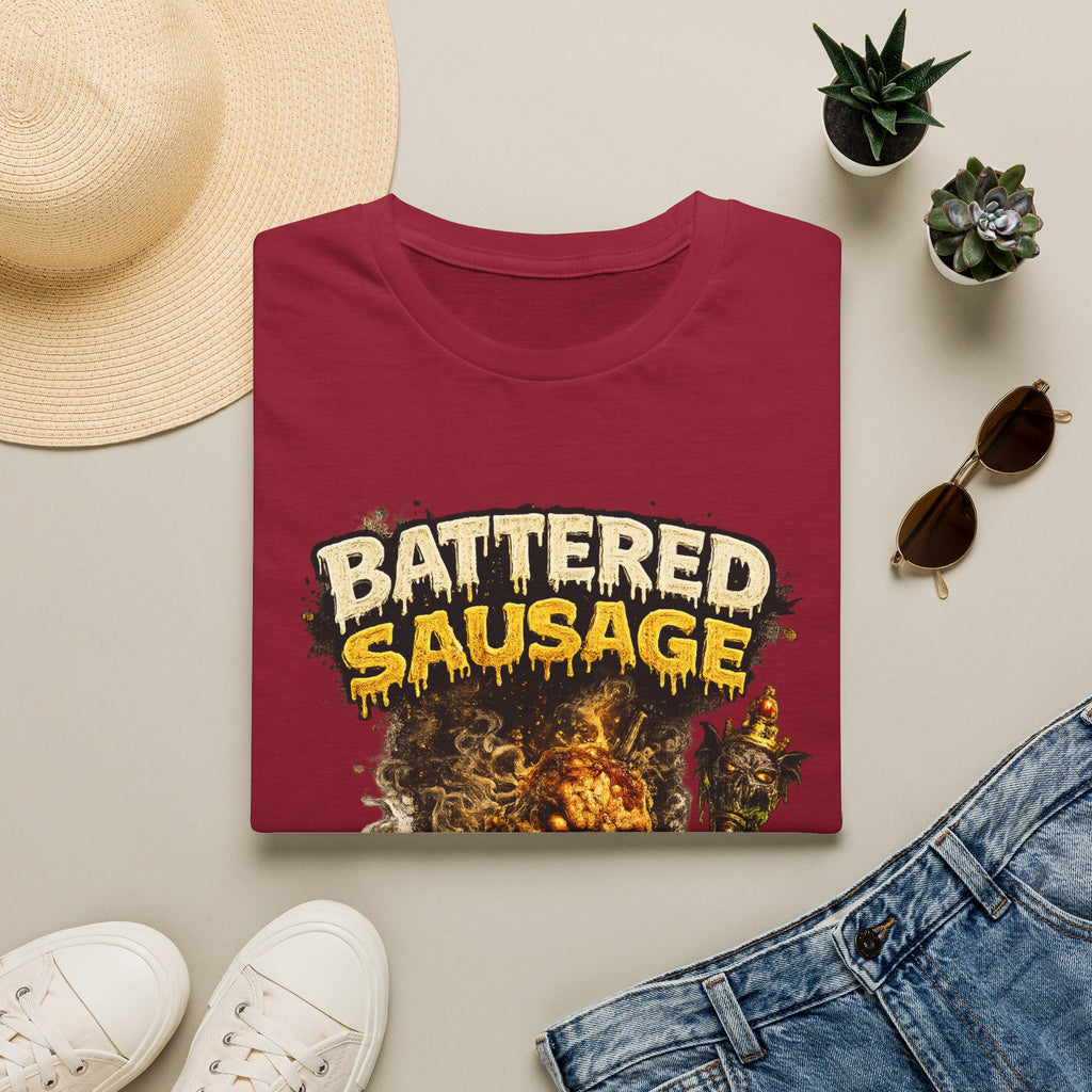 Battered Sausage Graphic T‑Shirt — Flaming Horror Band Tee