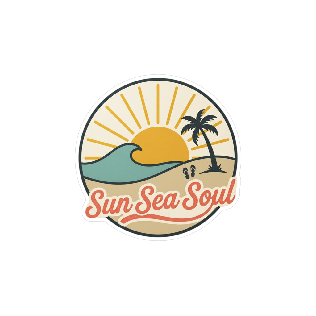 Sun Sea Soul Beach Sticker — Retro Sunset Vinyl Kiss-Cut