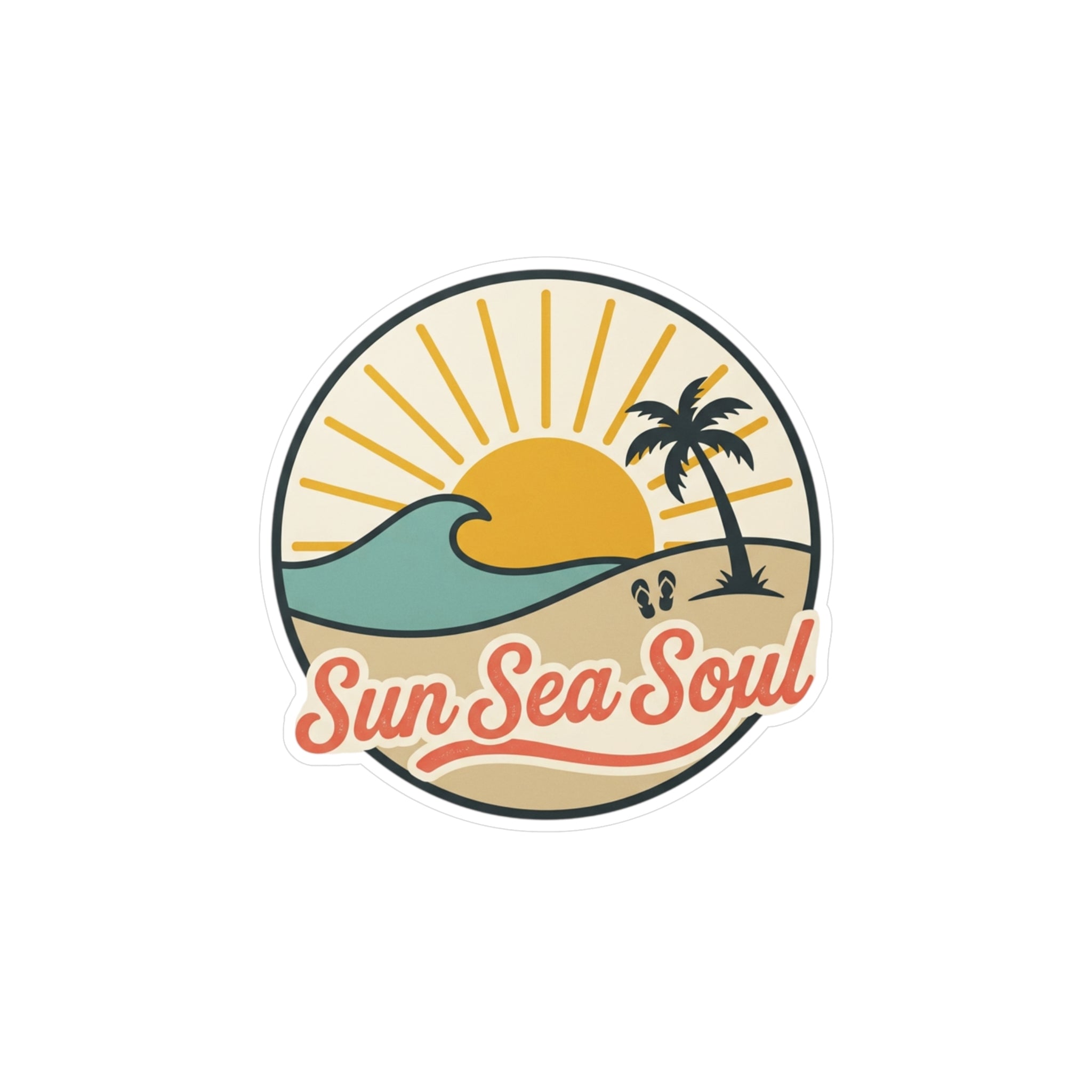 Sun Sea Soul Beach Sticker — Retro Sunset Vinyl Kiss-Cut